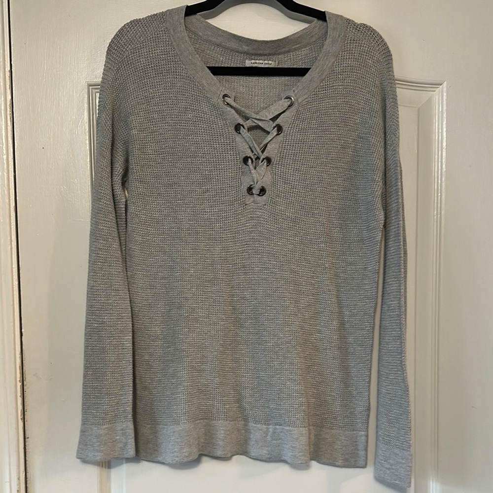 American Eagle Outfitters Gray Tie Front Long Sleeve Hoodie